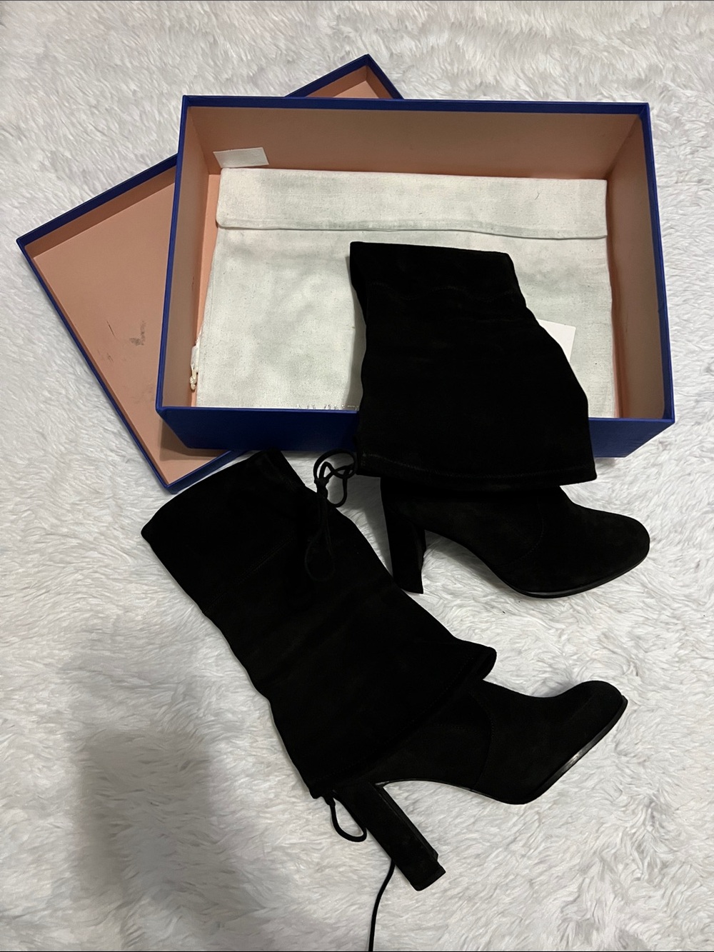 Stuart Weitzman Black Suede Knee High Heeled Boots